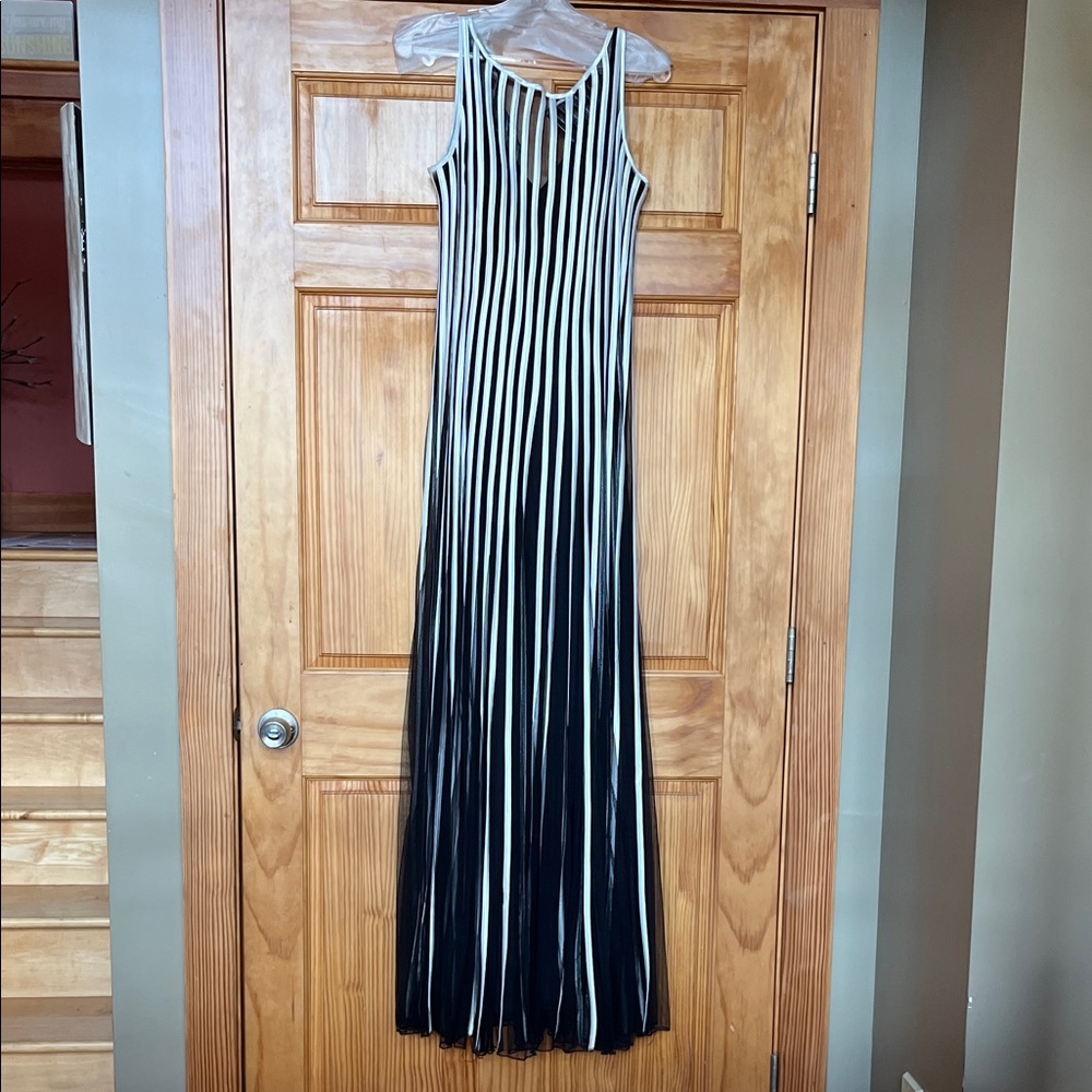 Saks Fifth Avenue Black and Cream Striped Maxi Dress
